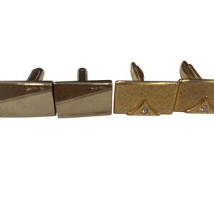 2 sets  of Gold Tone Vintage Cufflinks Diamond Accents & Textured Design Shirts